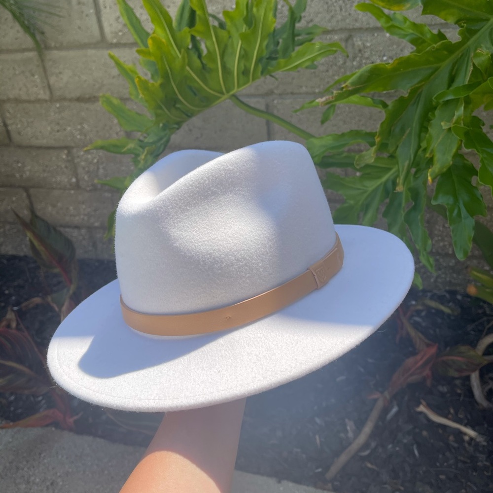 Brixton White Fedora with Tan Band